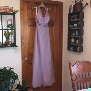 Lavender halter formal dress w embroidered bodice